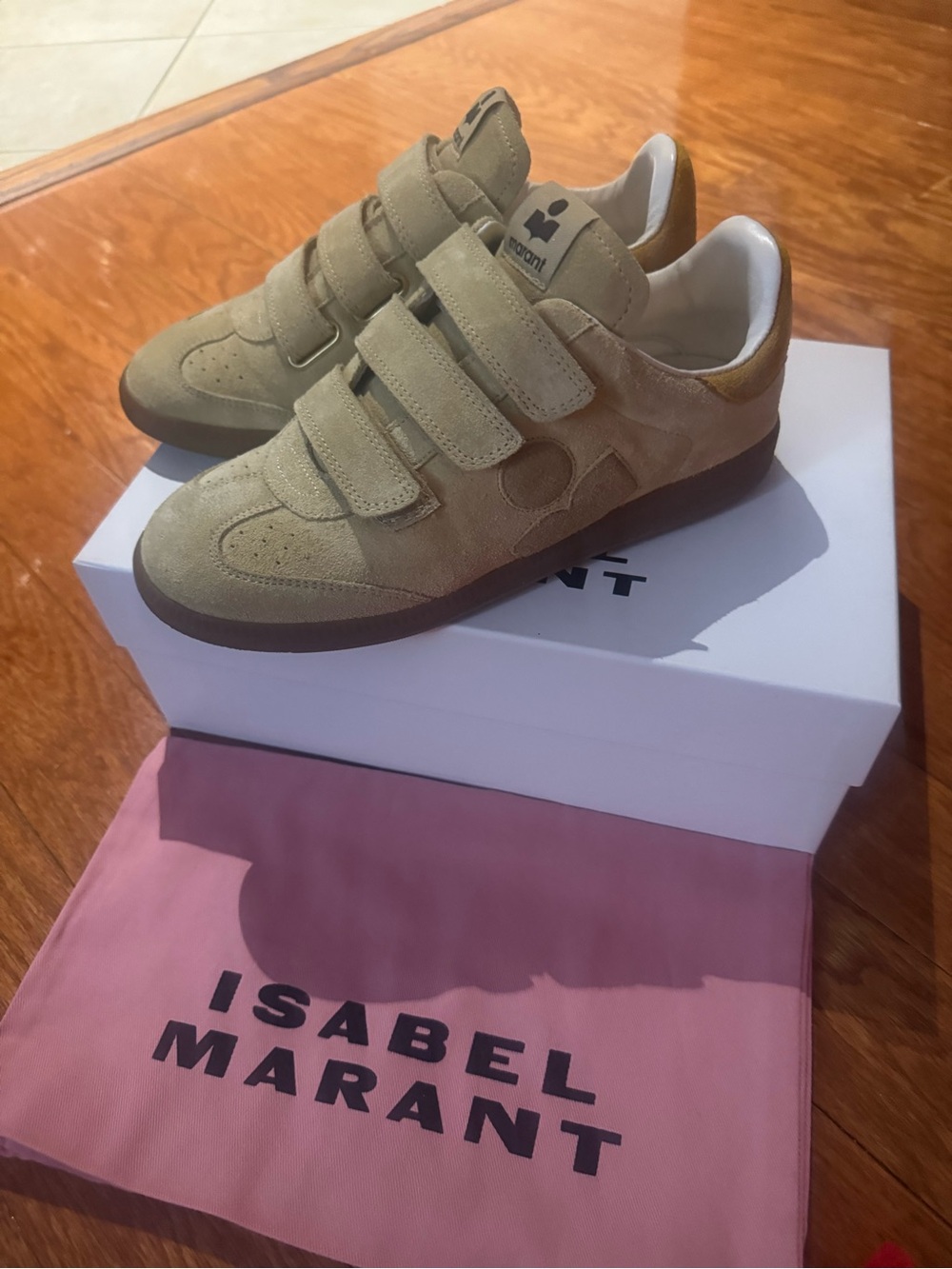 Isabel Marant Beige Suede Velcro Sneakers